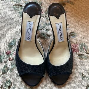 Jimmy Choo Black Glitter Kitten Heels, Size 36.5